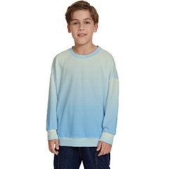 Cream Yellow To Baby Blue Linear Gradient Kids  Crewneck Sweatshirt by GradientsOmbre