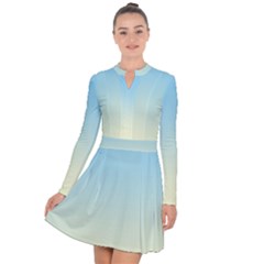 Baby Blue To Cream Yellow Linear Gradient Long Sleeve Panel Dress by GradientsOmbre