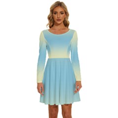 Cream Yellow To Baby Blue Bilinear Gradient Long Sleeve Wide Neck Velvet Dress by GradientsOmbre