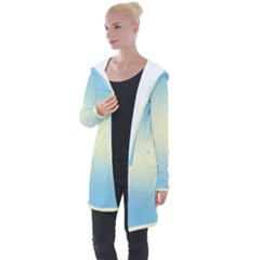 Baby Blue To Cream Yellow Bilinear Gradient Longline Hooded Cardigan by GradientsOmbre