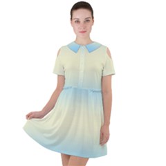 Baby Blue To Cream Yellow Bilinear Gradient Short Sleeve Shoulder Cut Out Dress  by GradientsOmbre