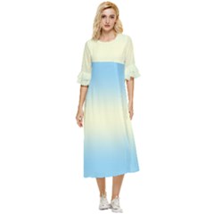 Baby Blue To Cream Yellow Bilinear Gradient Double Cuff Midi Dress by GradientsOmbre