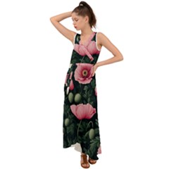 Poppy Flower Plant Petals Bloom V-neck Chiffon Maxi Dress by Grandong