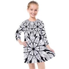 Seamless Tiling Pattern Hand Drawn Black White Kids  Quarter Sleeve Shirt Dress by Grandong