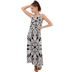 Seamless Tiling Pattern Hand Drawn Black White V-neck Chiffon Maxi Dress by Grandong