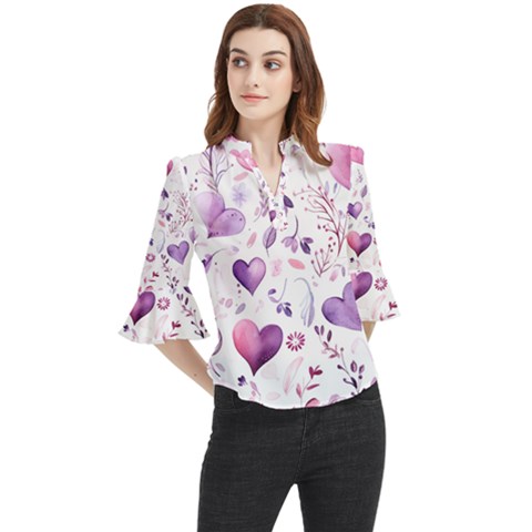 Hearts Love Purple Loose Horn Sleeve Chiffon Blouse by Grandong
