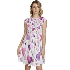 Hearts Love Purple Cap Sleeve High Waist Dress by Grandong