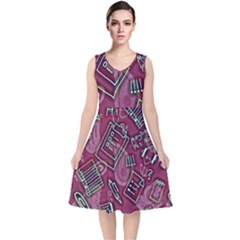 Abstract Art Pattern Design Background V-neck Midi Sleeveless Dress  by Grandong
