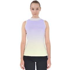Pale Violet To Cream Yellow Linear Gradient Mock Neck Shell Top by GradientsOmbre