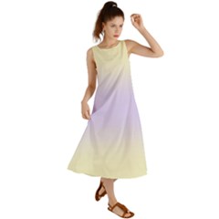 Cream Yellow To Pale Violet Bilinear Gradient Summer Maxi Dress by GradientsOmbre