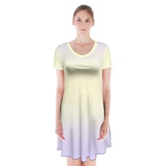 Pale Violet To Cream Yellow Bilinear Gradient Short Sleeve V-neck Flare Dress by GradientsOmbre
