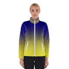 Navy Blue To Electric Yellow Linear Gradient Women s Bomber Jacket by GradientsOmbre