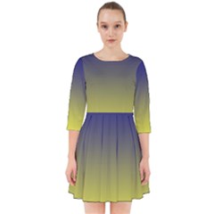 Navy Blue To Electric Yellow Linear Gradient Smock Dress by GradientsOmbre