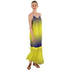 Navy Blue To Electric Yellow Bilinear Gradient Cami Maxi Ruffle Chiffon Dress by GradientsOmbre