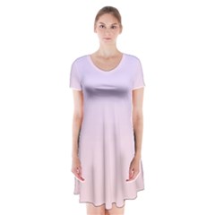 Pale Violet To Pale Pink Linear Gradient Short Sleeve V-neck Flare Dress by GradientsOmbre