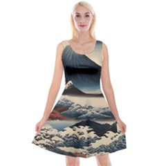 Hokusai Moutains Japan Reversible Velvet Sleeveless Dress by Bedest