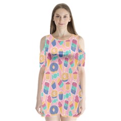 Ice Cream Donut Sweets Candie Shoulder Cutout Velvet One Piece by Apenda