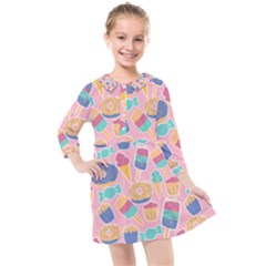 Ice Cream Donut Sweets Candie Kids  Quarter Sleeve Shirt Dress by Apenda