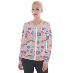 Ice Cream Donut Sweets Candie Velvet Zip Up Jacket by Apenda
