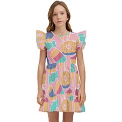 Ice Cream Donut Sweets Candie Kids  Winged Sleeve Dress by Apenda