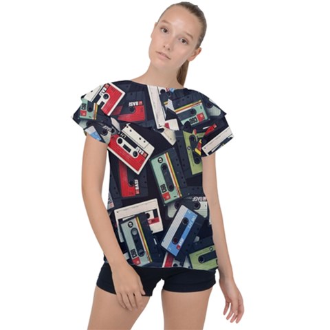 Abstract Case Ruffle Collar Chiffon Blouse by kyorashop23