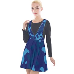 Blue Camouflage Pattern Plunge Pinafore Velour Dress by kyorashop23