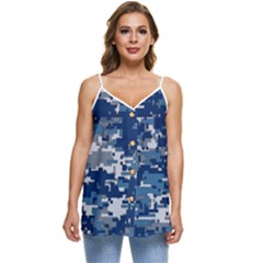 Blue, Camouflage, Cool, Navy, New, Pattern Casual Spaghetti Strap Chiffon Top by kyorashop23