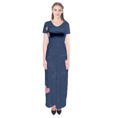Corazones, Blue, Pattern Short Sleeve Maxi Dress by kyorashop23