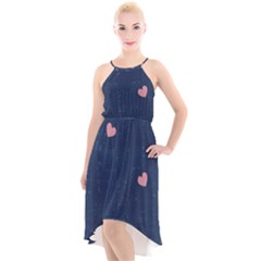 Corazones, Blue, Pattern High-low Halter Chiffon Dress  by kyorashop23
