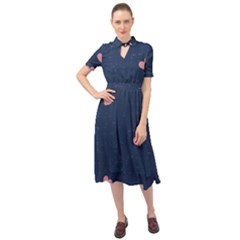 Corazones, Blue, Pattern Keyhole Neckline Chiffon Dress by kyorashop23