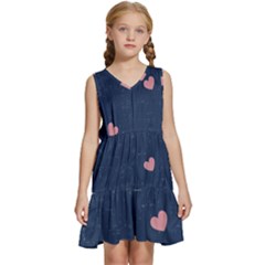 Corazones, Blue, Pattern Kids  Sleeveless Tiered Mini Dress by kyorashop23