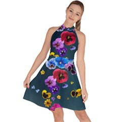Falling Flowers, Art, Coffee Cup Sleeveless Halter Neck A-line Dress by kyorashop23