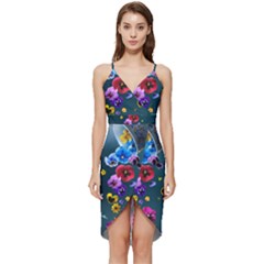 Falling Flowers, Art, Coffee Cup Wrap Frill Dress by kyorashop23