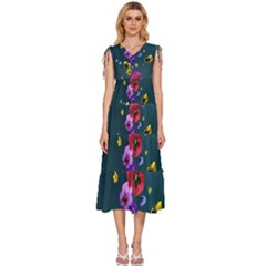 Falling Flowers, Art, Coffee Cup V-neck Drawstring Shoulder Sleeveless Maxi Dress by kyorashop23