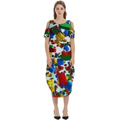 Falling Lego Bricks, Desenho, Fall, Games Cold Shoulder Loose Fit Dress With Pockets by kyorashop23