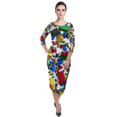 Falling Lego Bricks, Desenho, Fall, Games Quarter Sleeve Midi Velour Bodycon Dress by kyorashop23