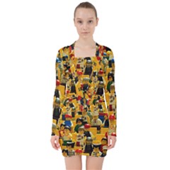 Lego People, Games V-neck Bodycon Long Sleeve Dress by kyorashop23