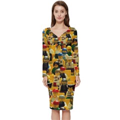 Lego People, Games Long Sleeve V-neck Bodycon Dress  by kyorashop23