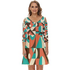 Retro Colorful Background, Retro Abstraction Shoulder Cut Out Zip Up Dress by kyorashop23