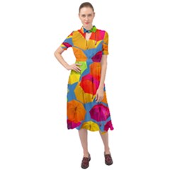 Umbrella, Colorful, Positive, Sky, Rainbow Keyhole Neckline Chiffon Dress by kyorashop23