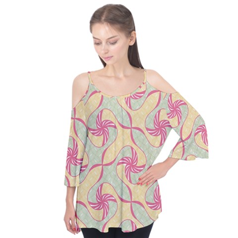 Abstract Pattern Design Scrapbooking Flutter Sleeve T-shirt by Paksenen