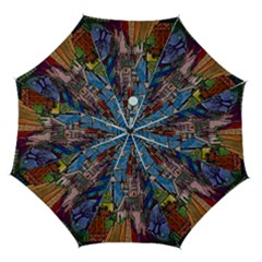 Castle Building Stained Glass Automatic Folding Umbrella With Case (medium)