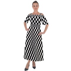Pattern Checkered Squares Black White Pattern Shoulder Straps Boho Maxi Dress  by Sabxi