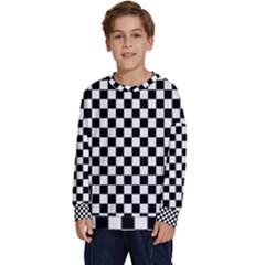 Pattern Checkered Squares Black White Pattern Kids  Crewneck Sweatshirt by Sabxi