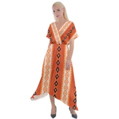 Geometrical Geometric Pattern Cross Front Sharkbite Hem Maxi Dress by Sabxi