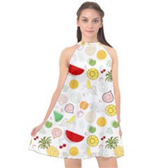 Pattern Seamless Texture Fruit Halter Neckline Chiffon Dress  by Sabxi