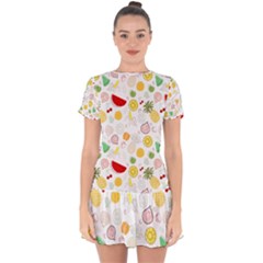 Pattern Seamless Texture Fruit Drop Hem Mini Chiffon Dress by Sabxi