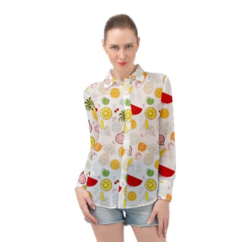 Pattern Seamless Texture Fruit Long Sleeve Chiffon Shirt by Sabxi
