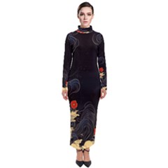 Korean Art Flowers Asian Pattern Turtleneck Maxi Dress by Sabxi
