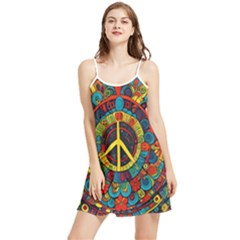 Peace Abstract Pattern Creative Drawing Summer Frill Dress by Posterlux